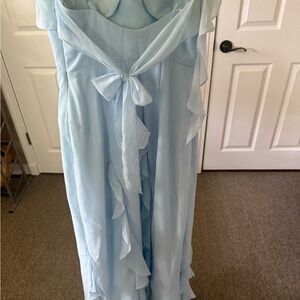 Azazie Blue Ruffled Tie Front Gown